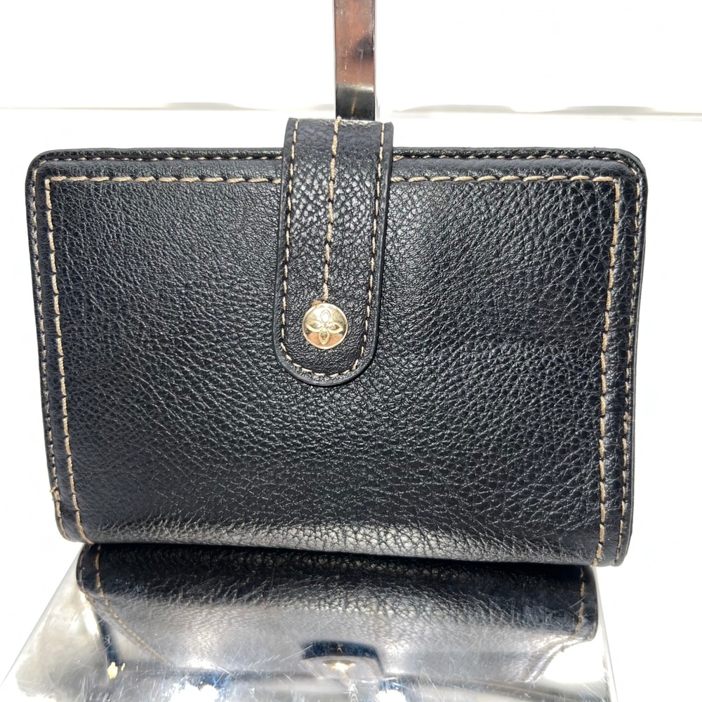 Relic Brand Black Leather Snap Button Bifold Wallet Coin Purse Zip Pouch